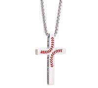 Mikovivi Collier Croix de Baseball pour Homme, Pendentif Verset Biblique en Acier Inoxydable Bijou Religieux Chrétien pour le Baptême et la Confirmation D'un Joueur de Baseball (Argent)