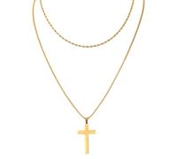 Mikovivi Collier Croix Double pour Femme, Collier Pendentif Croix en Acier Inoxydable Doré Bijoux Religieux Chrétiens Cadeaux Appropriés pour les Femmes