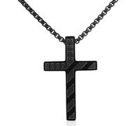 Mikovivi Collier Croix, Pendentif Verset Biblique Noir en Acier Inoxydable Bijoux Chrétiens Cadeaux Collier Croix Drapeau Américain pour La Famille et Les Amis