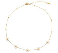 Mikovivi Collier de Perles Marguerite Ras du Cou - 5 Fleurs de Perles Délicat, Tendance d'Été en or - Bijoux Cadeau pour Femme