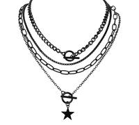 Mikovivi Collier Étoile Multicouche, Collier Épais Style Y2K à Superposer avec Pendentif Étoile Bijoux Punk Gothiques pour Femmes Accessoires de Mode Alternative