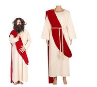 Mikovivi Costume de Jésus-Christ, Costume de Jésust Robe Jésus-Christ Jésus Costume Adulte avec Perruque Robe de Barbe Châle Cordon de Taille Tenue de Cosplay pour Fête Costumée d'Halloween(Taille L)