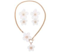 Mikovivi Ensemble Boucles d'Oreilles et Collier à Fleurs Dorées, Collier à Fleurs Blanches avec Boucles d'Oreilles Fleur 3D Bijoux de Mariage Floraux pour Femmes 2025