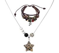 Mikovivi Ensemble Collier et Bracelet Fairy Grunge, Bracelet Tressé en Cuir Multicouche Fait Main Perles Musicales Collier Étoile Y2K Accessoires de Musique Gothique Punk Rock pour Femmes et Hommes