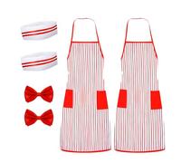 Mikovivi Ensemble de 6 Costumes de Serveur des Années 1950, Tablier à Rayures Rouges et Blanches Chapeau de Chef Noud Papillon Rouge Costume de Carnaval pour Adulte Halloween Noël Cosplay Fête