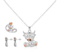 Mikovivi Ensemble de Highland Cow Bijoux, Comprenant Des Boucles d'Oreilles Une Bague & Un Collier de Vache Des Highlands Cadeaux de Vache d'Écosse pour Les Femmes Amoureuses Des Vaches Des Highlands