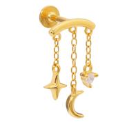 Mikovivi Étoile Lune Pendante Vertical Percage Boucle d'Oreille pour Femmes | Argent 925, Ton Doré, Caché Filetage Interne Pendante Boucle d'Oreille, Chaîne Élégante Bijou pour Dames