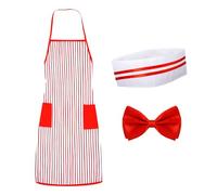 Mikovivi Kit de Costume de Serveur des Années 1950, Costume de Serveuse Comprenant un Tablier Rayé Rouge Blanc Une Toque de Chef un Noud Papillon pour Une Soirée Cosplay pour Adultes