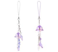 Mikovivi Lot de 2 Porte-Clés Méduses, Breloques Téléphone Y2K Pendentifs Mignons avec Étoile de Mer et Poisson pour Téléphone sac Portefeuille Appareil Photo (Violet, Argent)