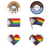 Mikovivi Lot de 6 Broches Arc-en-ciel, 6 Modèles en Émail Motif Drapeau LGBT Arc-en-ciel Cœur Rond pour Accessoires Gays Lesbiennes et Transgenres