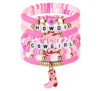 Mikovivi Lot de 7 Bracelets Western, Empilables en Perles Cow-Girl avec Breloques Chapeau de Cowboy et Bottes Style Bohème Y2K pour Femmes Filles et Adolescentes