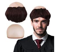 Mikovivi Perruque Courte Moine Drôle pour Hommes (Marron) | Perruque Moche Filet à Cheveux Perruque Chauve Courte pour Adultes Costume Moine Cosplay Accessoires pour Fête à Thème