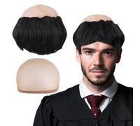 Mikovivi Perruque Courte Moine Drôle pour Hommes (Noir) | Perruque Moche Filet à Cheveux Perruque Chauve Courte pour Adultes Costume Moine Cosplay Accessoires pour Fête à Thème