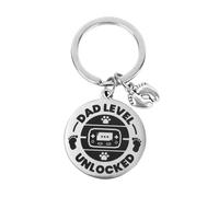 Mikovivi Porte-Clés Débloqué pour Papa, Cadeau pour un Premier Papa Porte-Clés Futur Annonce de Grossesse avec Manette Jeu et Empreinte Bébé