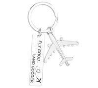 Mikovivi Porte-Clés Fly Good Land Gooder, Porte-Clés d'Avion en Acier Inoxydable Cadeau pour Hôtesses de l'Air Accessoires de Pilote pour Hommes et Femmes (Argenté)