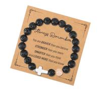 Mikovivi Saint Valentin Bracelet Croix pour Homme Garçons, Bracelet Chrétien Perlé Idéal Religieux Cadeaux de Confirmation Cadeaux de Panier de Pâques pour Ados Bas de Noël Anniversaire (Noir)