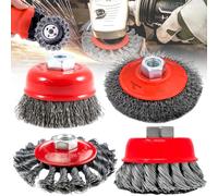 Mikqky 4 Pièces Brosse Métallique Pour Meuleuse D'Angle, Brosse Conique, Foret à Brosse Métallique De Polissage, Brosses Antirouille De 75 Mm 100 Mm De Diamètre, Pour Brosse Métallique Meuleuse(M14)