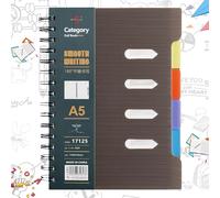 Mikqky Carnet à Spirale A5 avec Intercalaires, 210 Pages A5 Journal avec 4 Onglets de Couleur, Cahier Intercalaire Quatre Onglets, Cahiers de Projet à Spirale pour l’École de Bureau Notes et Graffiti