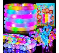 Mikulala 24 Pack Pop Tubes Lumineux Fidget Jouets Sensoriels de Tuyau pour Enfant Jouets Motricité Fine de Tout-Petit Pop LED Bâtons Lumineux Party Favours Fournitures de Fête Lumineuses