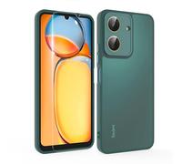 MIKULLE Mat Coque pour Xiaomi Redmi 13C 4G avec 1 Verre trempé Protection, Antichoc Housse Case de PC Translucide Arrière avec Silicone TPU Bumper et Caméra Protecteur Etui - Vert foncé