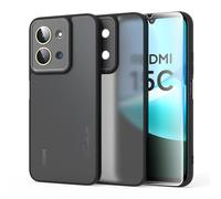 MIKULLE Mat Coque pour Xiaomi Redmi 15C 4G / 5G avec 1 Verre trempé Protection, Antichoc Housse Case de PC Translucide Arrière avec Silicone TPU Bumper et Caméra Protecteur Etui - Noir