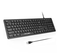 MIKUSO Clavier d'ordinateur filaire anti-décoloration, profil bas filaire, 12 touches de raccourci multimédia, câble USB de 1,6 m, interface Plug and Play, convient pour ordinateurs, ordinateurs
