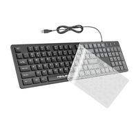 MIKUSO Clavier d'ordinateur filaire silencieux avec housse confortable au toucher, caractères gravés au laser, 12 touches multimédias, interface USB, convient pour ordinateur portable, clavier 104 de