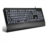 MIKUSO Clavier d'ordinateur rétroéclairé à grande impression avec couvercle, clavier filaire rétroéclairé blanc, repose-poignet, longueur du câble USB 160 cm, 104 touches pleine taille. Type facile à