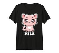 Mila Mignon Chat Design pour Fille Nom Mila T-Shirt Haut de Gamme