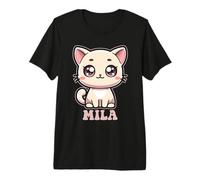 Mila Mignon Chat Design pour Fille Nom Mila T-Shirt Haut de Gamme