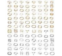 Milacolato 104Pcs Lot Bague pour Femme Mignon Minimaliste Bande Réglable Bague De Doigt Argent Or Vintage Bagues Empilable Midi Thumb Joint Ouvert Bague Set Femmes pas Cher
