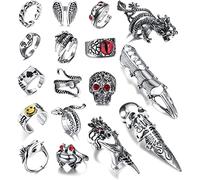 Milacolato 16-17 Pcs Vintage Punk Anneaux pour Hommes Femmes Serpent Anneau Ouvert Anneaux Ensemble Knuckle Empilement Anneau Boho Doigt Anneaux