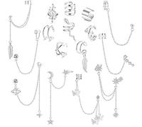 MILACOLATO 16 Pièces Boucles d'Oreilles avec Chaîne Helix Cartilage Clip On Wrap Ear Cuff Poignets Réglables Non Pénétrant Boucles d'Oreilles Réglables Ensemble de Manchette d'Oreille pour Femme
