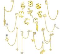 MILACOLATO 16 Pièces Boucles d'Oreilles avec Chaîne Helix Cartilage Clip On Wrap Ear Cuff Poignets Réglables Non Pénétrant Boucles d'Oreilles Réglables Ensemble de Manchette d'Oreille pour Femme Doré