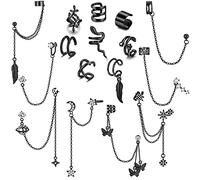 MILACOLATO 16 Pièces Boucles d'Oreilles avec Chaîne Helix Cartilage Clip On Wrap Ear Cuff Poignets Réglables Non Pénétrant Boucles d'Oreilles Réglables Ensemble de Manchette d'Oreille pour Femme