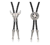 MILACOLATO 2 Pcs Cravate En Cuir Crâne De Vache Texas Ranger Star Chaîne pour Hommes Rodeo Bolo