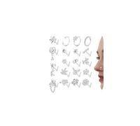 Milacolato 20PCS 20G Anneaux de Nez Ensemble L - Forme de Goujon | Nez Piercing Bijoux pour les Femmes Vis de Goujon de Nez en Acier Inoxydable avec oxyde de zirconium de couleur argent