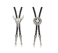 Milacolato 2Pcs Cravate en Cuir Cravate crâne de Vache Texas Ranger étoile chaîne pour Les Hommes Rodeo Bolo Tie Necktie