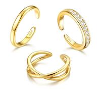 Milacolato 3PCS 14K Or Rempli Bagues d'orteil pour Femmes Réglable Anneau d'orteil en Or Ensemble Bande Ouverte Simple CZ Hawaïen Été Plage Pied Bijoux