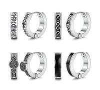 MILACOLATO 4 Paires Créoles Boucle D'oreille Homme Femme Viking Boucles D'oreilles Créoles Acier inoxydable Petites Vikings Norse Black Créole Boucles d’oreilles pour Homme Bijoux 12mm