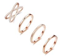 Milacolato 4 PCS En Acier Inoxydable Empilable Bague De Mariage Anneaux Femmes CZ Criss Cross Anneau Fille Fiançailles Éternité Knuckle Mi Anneau Ensemble Argent/Or Rose