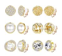 MILACOLATO 6 Paires Clip Boucles D'oreilles Zircone Cubique Pearl Snap Clip