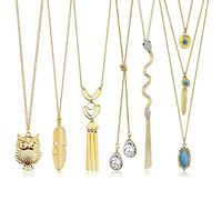 Milacolato 6 Pcs Collier Femme Long Colliers pour Femmes Gland Pendentif Collier Multirang Cercle Noeud Bar Plume Feuille Chandail Collier Déclaration Collier Femme Fantaisie