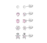 MILACOLATO 6Paires Boucles d'Oreilles Enfant Fille Femme Acier Inoxydable, Hypoallergéniques CZ Cartilage Clou Oreille Lot, Zirconium Boule Coeur Fleur Vissé Dos Tragus Boucle d'Oreille Bijoux rose