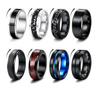 Milacolato 8 PCS Bague Homme Acier Inoxydable Noir Tournante Chaîne Rock Bague Vintage Gothique Anneaux en Fiber de Carbone Bagues Dragon Celtique Bleu Mariage Promise Bande Anneau Taille 52-70