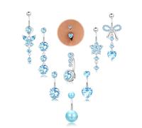 Milacolato 8 Pcs Piercing Nombril Acier Chirurgical Piercing Nombril Or Argent Acier Chirurgical de Pendants Fleur Coeur Papillon Rose Bleu CZ 14G Bijoux de Piercing Pour Femme 10mm-D
