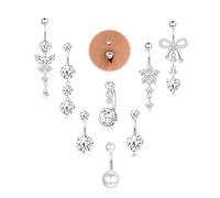 Milacolato 8 Pcs Piercing Nombril Acier Chirurgical Piercing Nombril Or Argent Acier Chirurgical de Pendants Fleur Coeur Papillon Rose Bleu CZ 14G Bijoux de Piercing Pour Femme 10mm-A