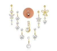 Milacolato 8 Pcs Piercing Nombril Acier Chirurgical Piercing Nombril Or Argent Acier Chirurgical de Pendants Fleur Coeur Papillon Rose Bleu CZ 14G Bijoux de Piercing Pour Femme 10mm-B