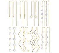 MILACOLATO 8Paires Boucles d'Oreilles Pendantes Pour Femme Acier Inoxydable Chaîne Gland Boucles D'Oreilles Threader Argent Or Léger Double Twist Vague Longue Chaîne Enfileur Boucles D'Oreilles Set or
