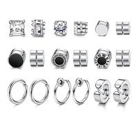 MILACOLATO 9 Paires Boucles d’oreilles Magnétiques pour Homme Femme Argent 316L Acier Inoxydable Non Percé Magnétiques en CZ Magnet Clip Fausses Créoles Boucle d’oreille Set Argent